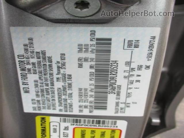 2020 Ford Fusion Sel Silver vin: 3FA6P0CD9LR205234