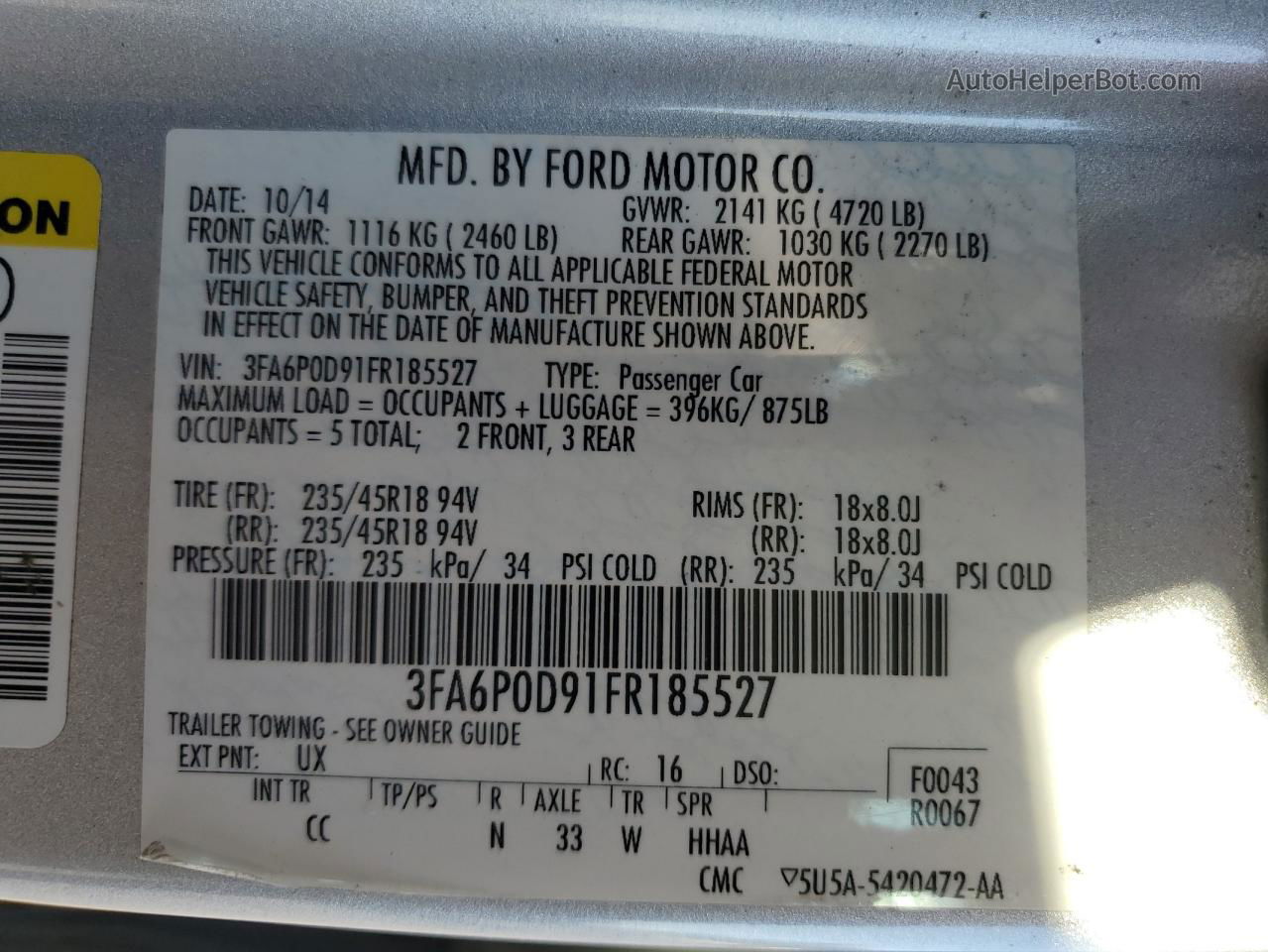 2015 Ford Fusion Titanium Серебряный vin: 3FA6P0D91FR185527
