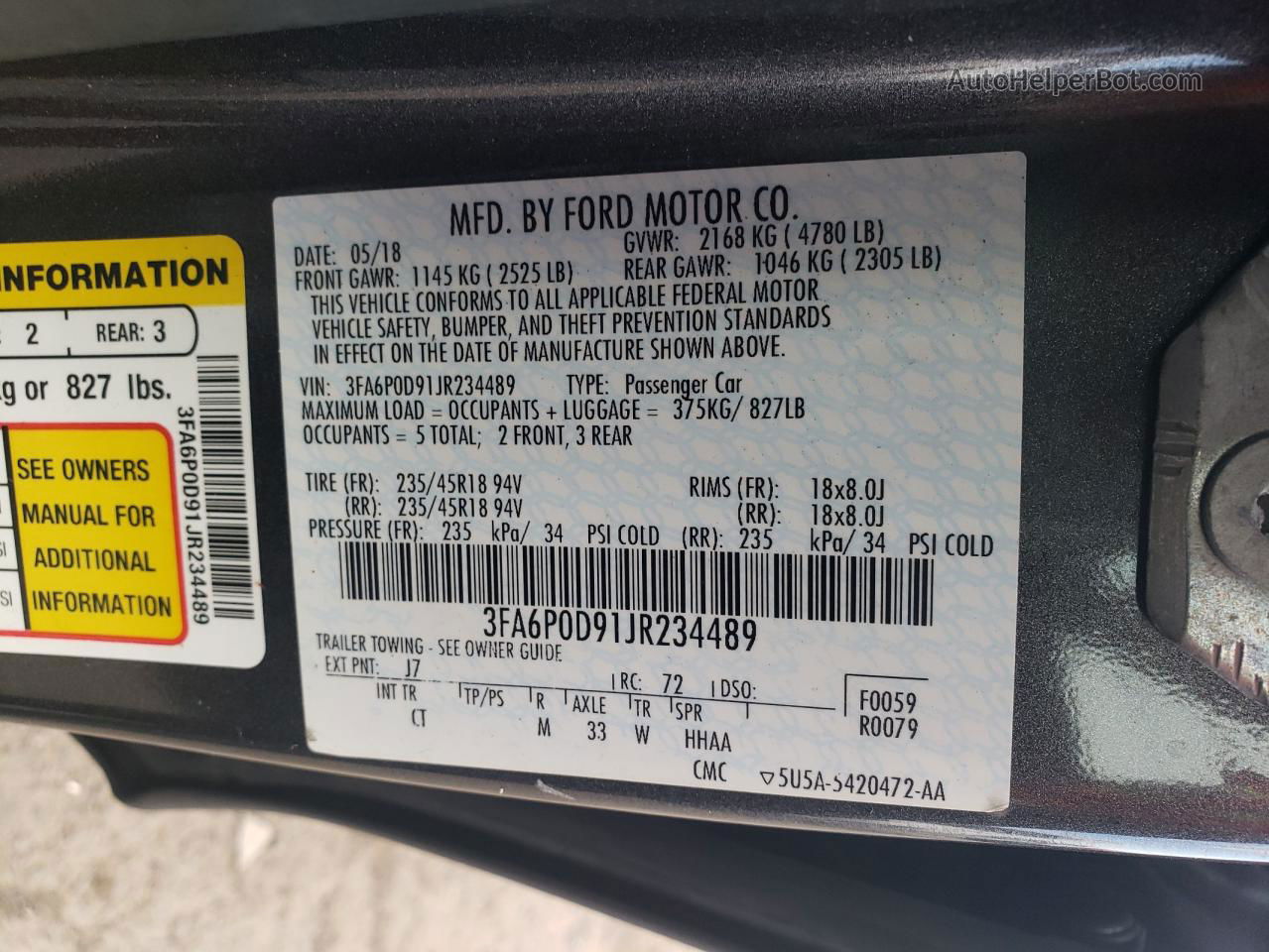 2018 Ford Fusion Titanium/platinum Gray vin: 3FA6P0D91JR234489