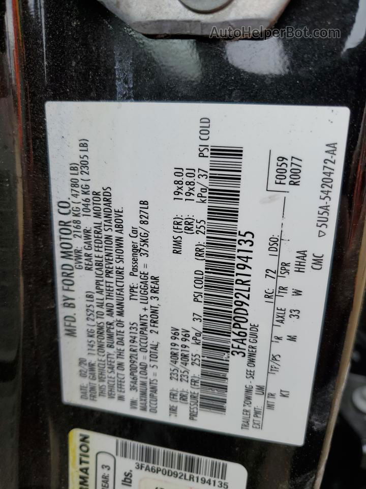 2020 Ford Fusion Titanium Black vin: 3FA6P0D92LR194135