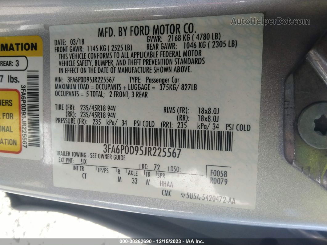 2018 Ford Fusion Titanium Серебряный vin: 3FA6P0D95JR225567