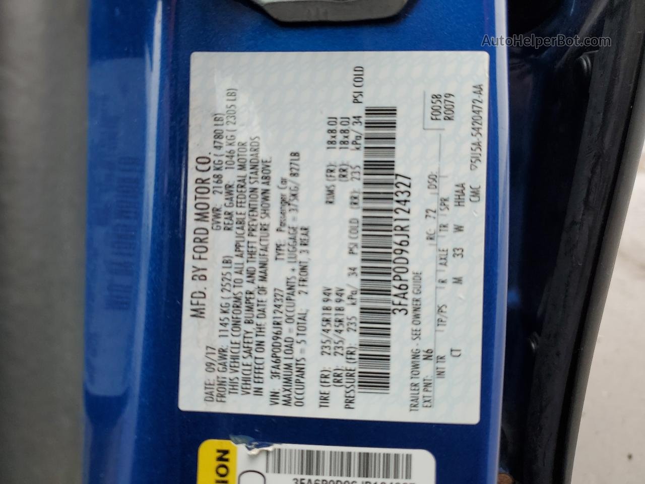 2018 Ford Fusion Titanium/platinum Синий vin: 3FA6P0D96JR124327