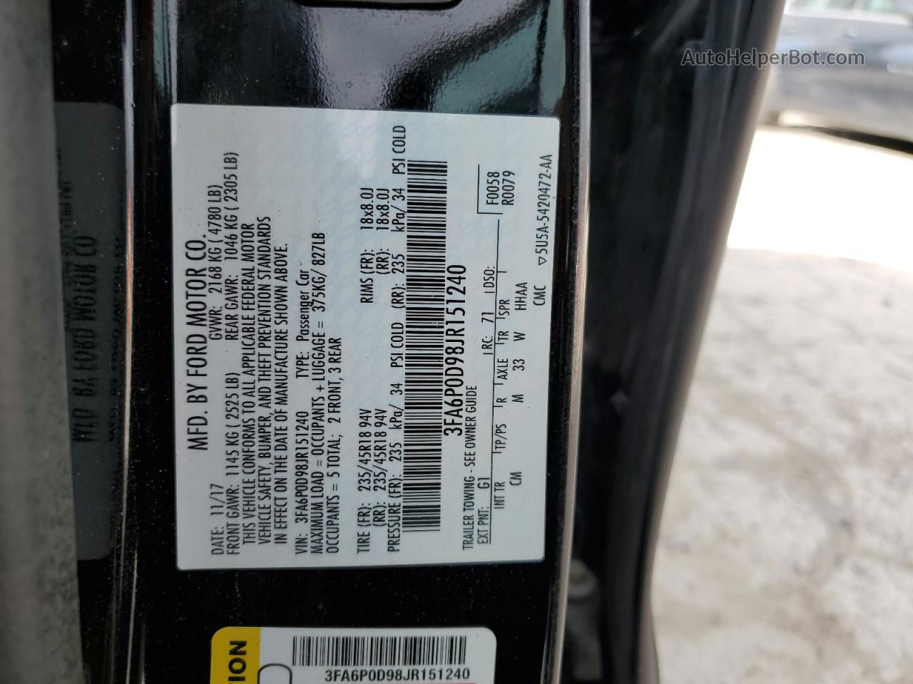 2018 Ford Fusion Titanium/platinum Black vin: 3FA6P0D98JR151240