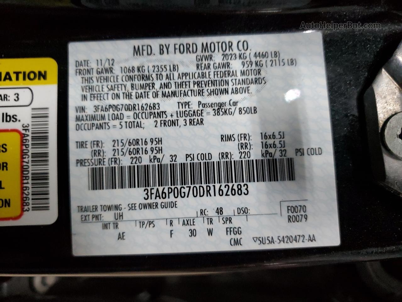 2013 Ford Fusion S Черный vin: 3FA6P0G70DR162683