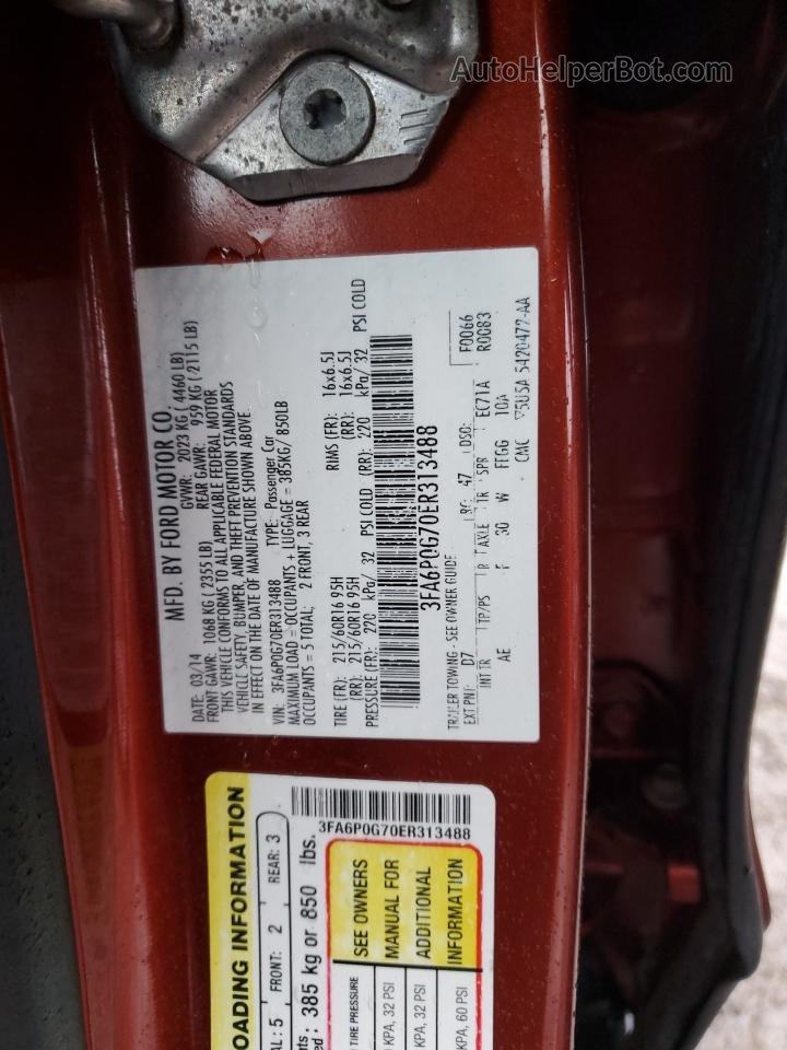 2014 Ford Fusion S Orange vin: 3FA6P0G70ER313488