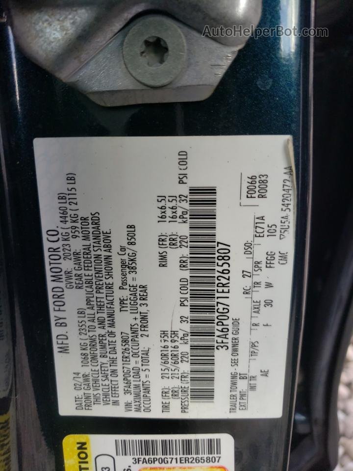 2014 Ford Fusion S Black vin: 3FA6P0G71ER265807