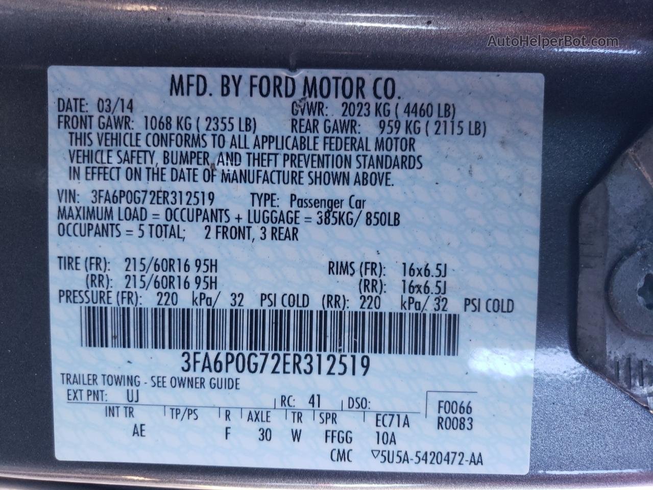 2014 Ford Fusion S Gray vin: 3FA6P0G72ER312519