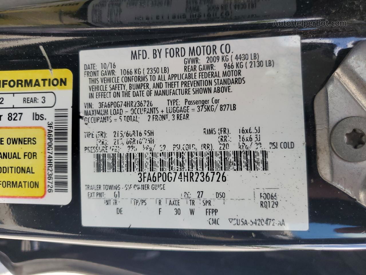 2017 Ford Fusion S Black vin: 3FA6P0G74HR236726