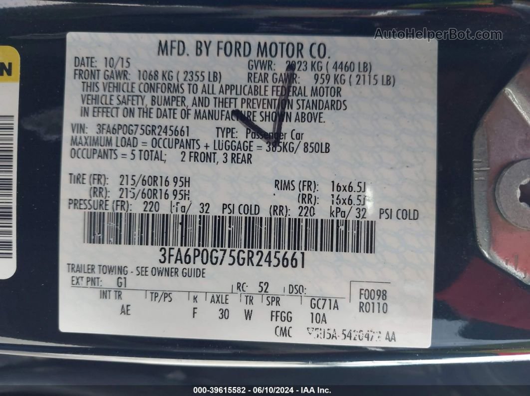 2016 Ford Fusion S Черный vin: 3FA6P0G75GR245661