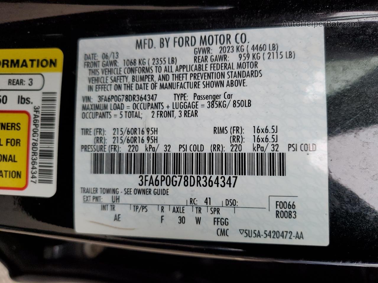 2013 Ford Fusion S Black vin: 3FA6P0G78DR364347