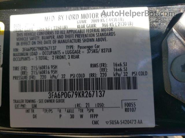 2019 Ford Fusion S Черный vin: 3FA6P0G79KR267137