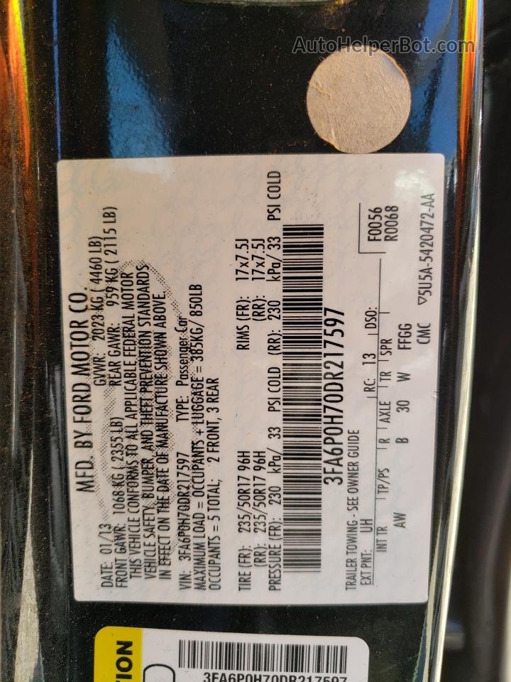 2013 Ford Fusion Se Black vin: 3FA6P0H70DR217597