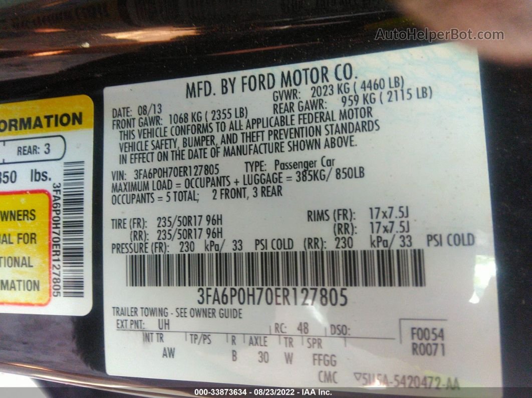 2014 Ford Fusion Se Black vin: 3FA6P0H70ER127805
