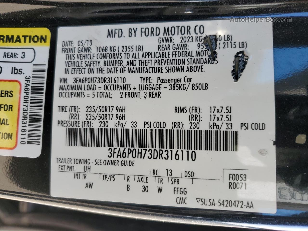 2013 Ford Fusion Se Черный vin: 3FA6P0H73DR316110