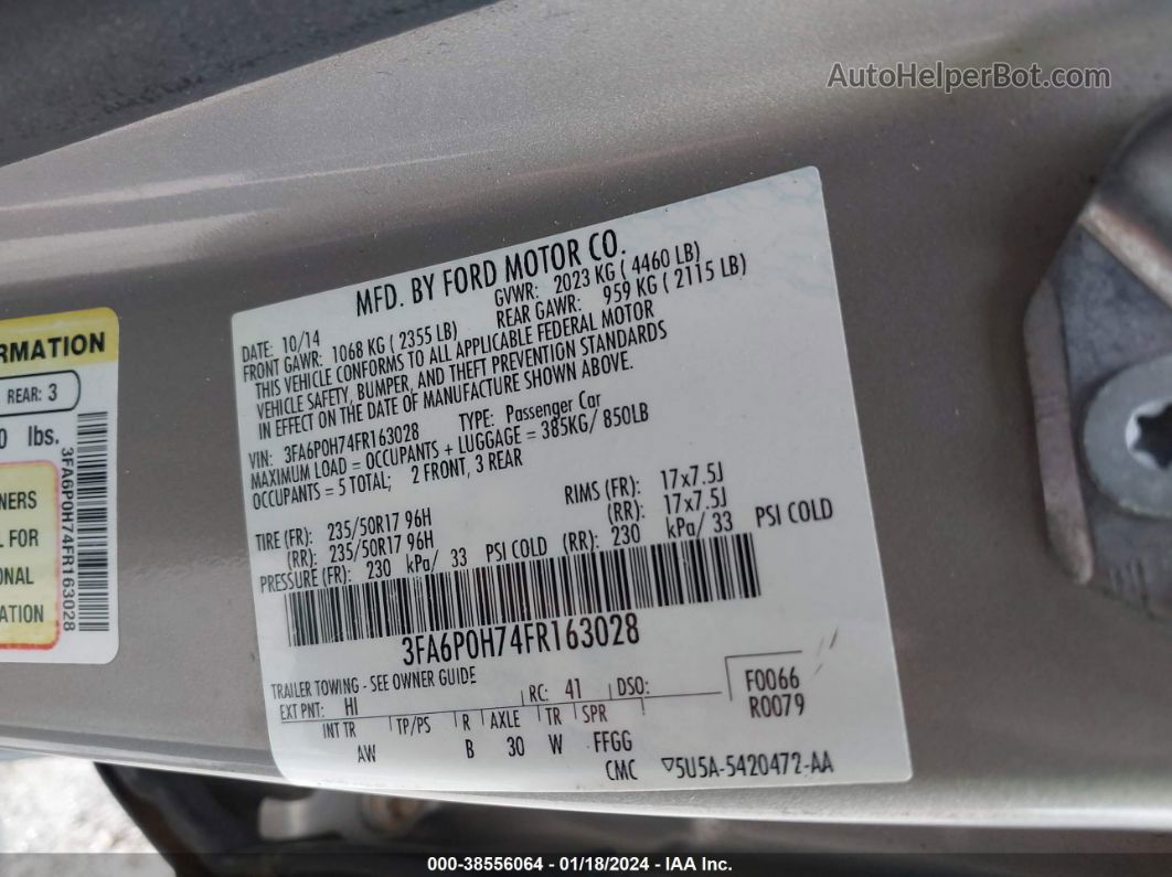 2015 Ford Fusion Se Tan vin: 3FA6P0H74FR163028