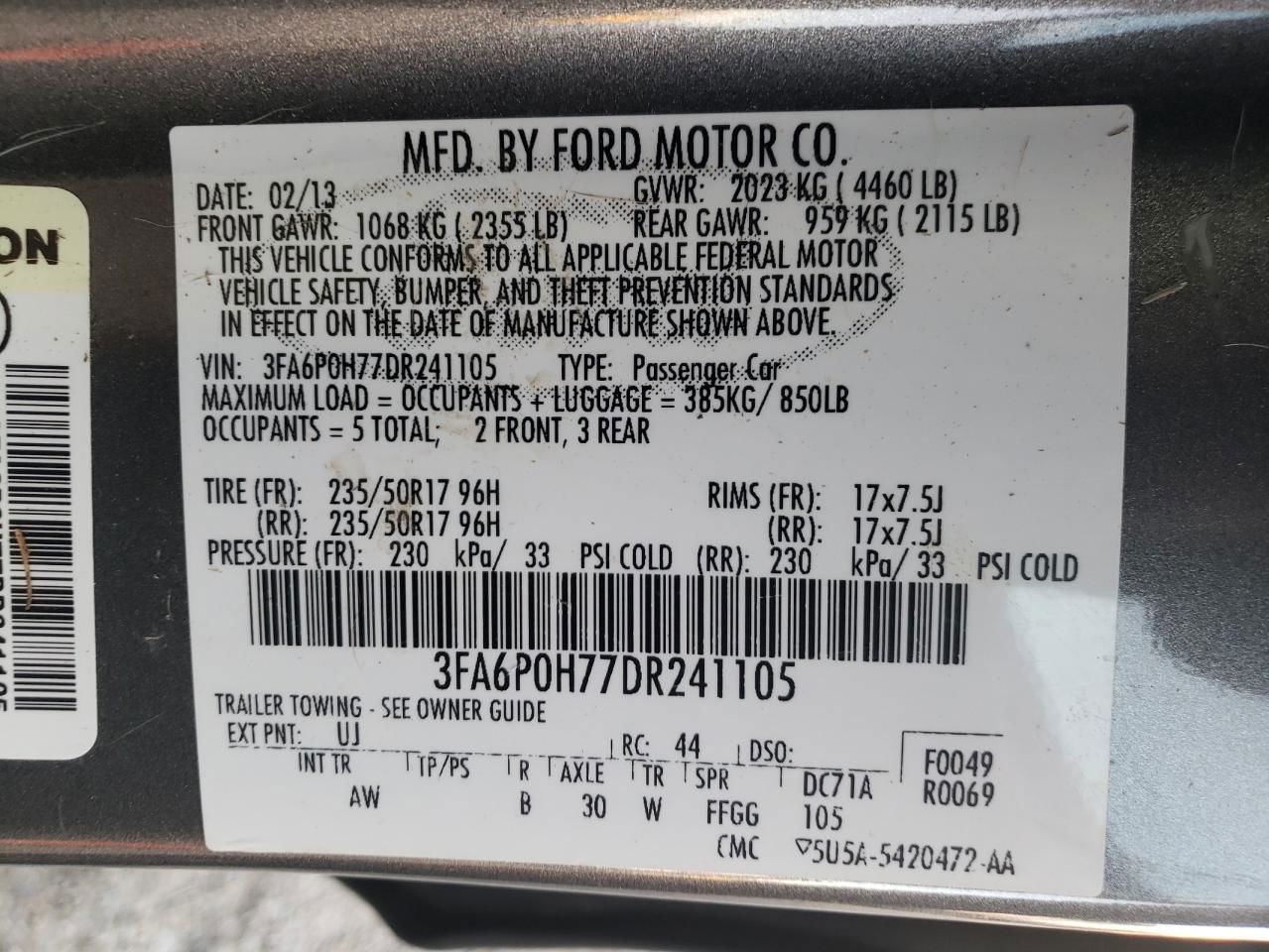 2013 Ford Fusion Se Gray vin: 3FA6P0H77DR241105