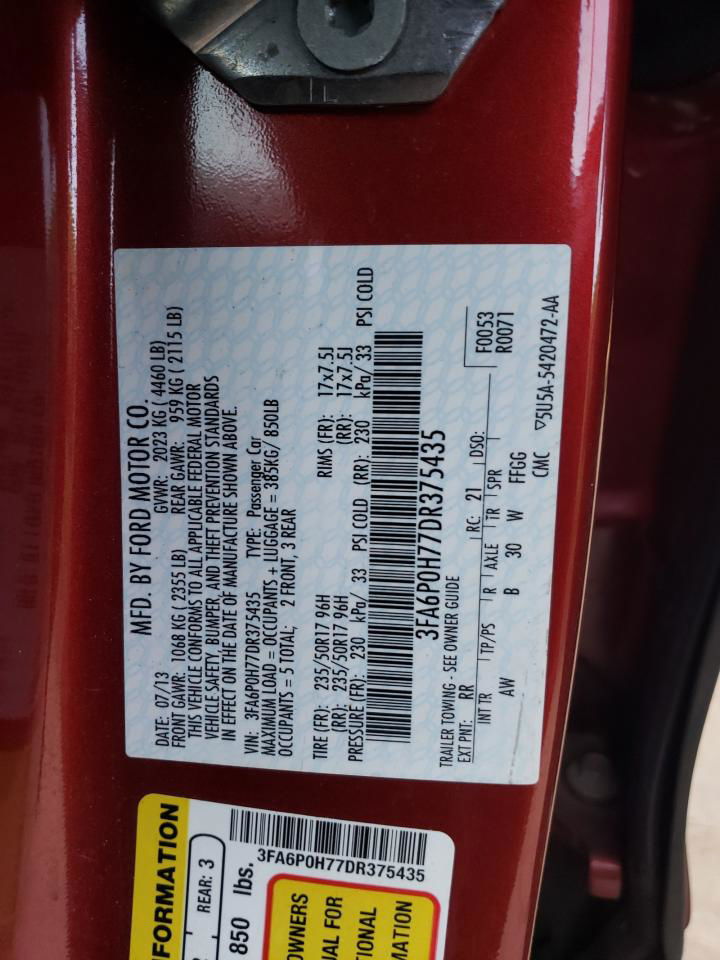 2013 Ford Fusion Se Red vin: 3FA6P0H77DR375435