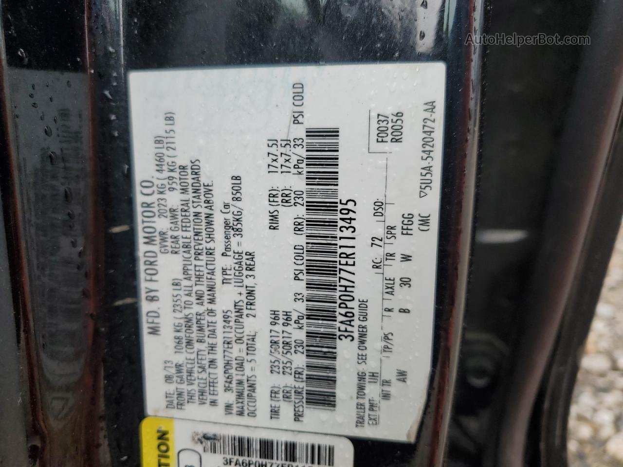 2014 Ford Fusion Se Black vin: 3FA6P0H77ER113495