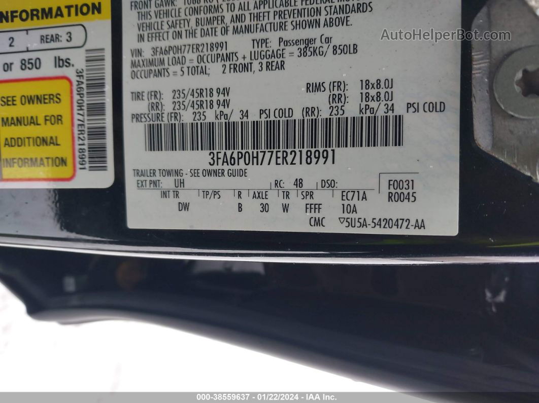 2014 Ford Fusion Se Черный vin: 3FA6P0H77ER218991