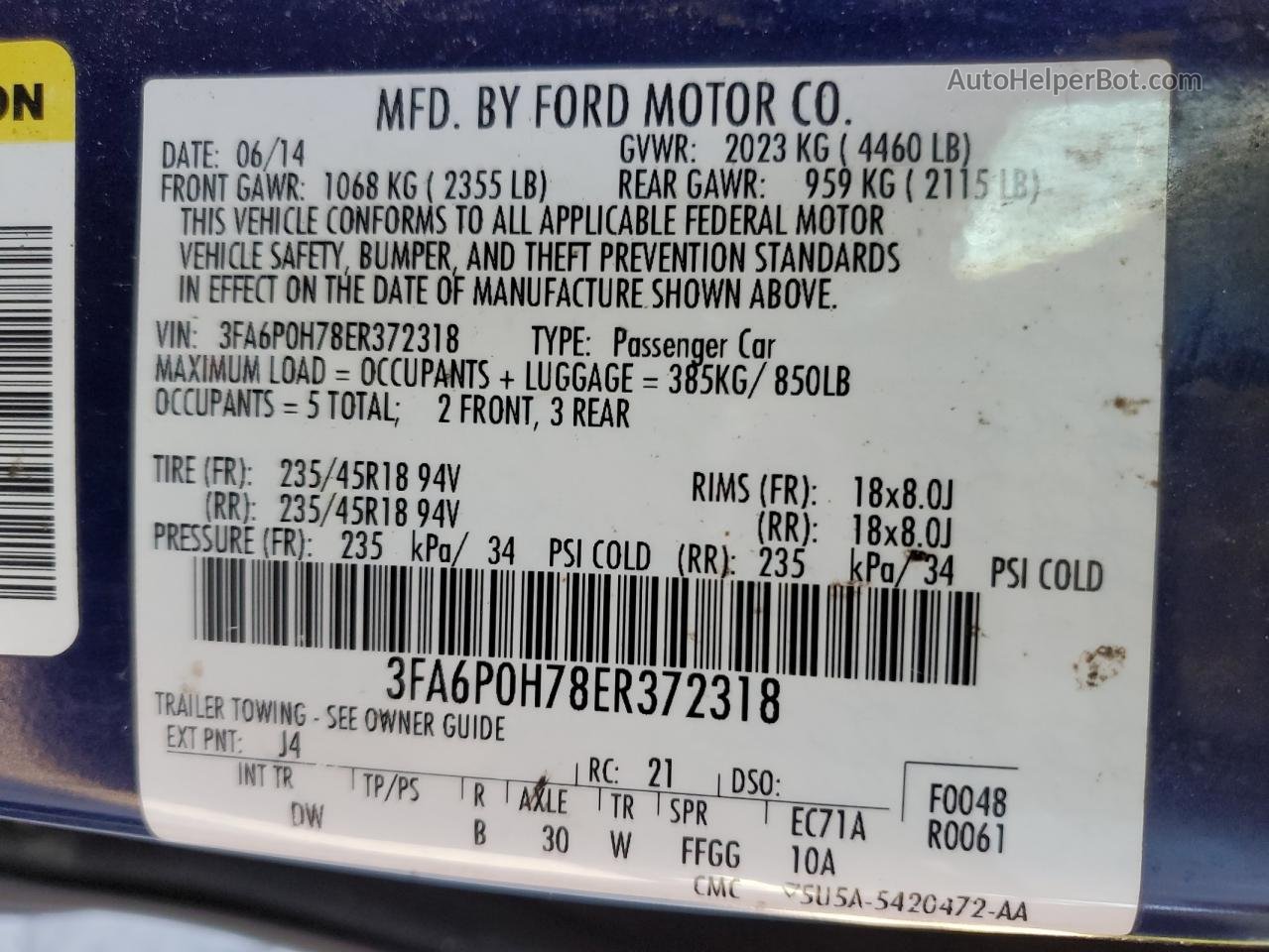 2014 Ford Fusion Se Blue vin: 3FA6P0H78ER372318