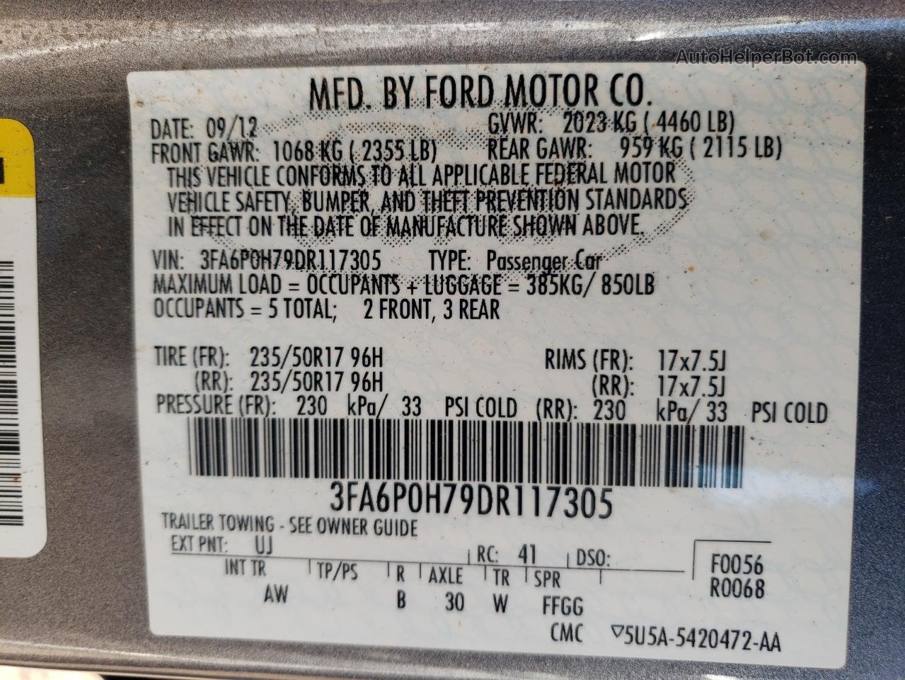 2013 Ford Fusion Se Серый vin: 3FA6P0H79DR117305