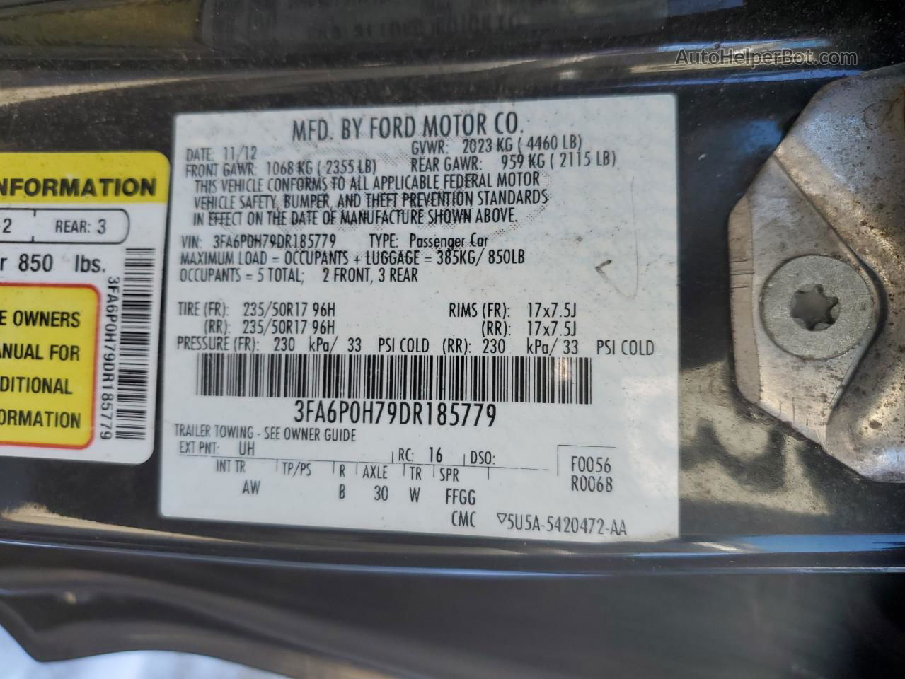 2013 Ford Fusion Se Черный vin: 3FA6P0H79DR185779