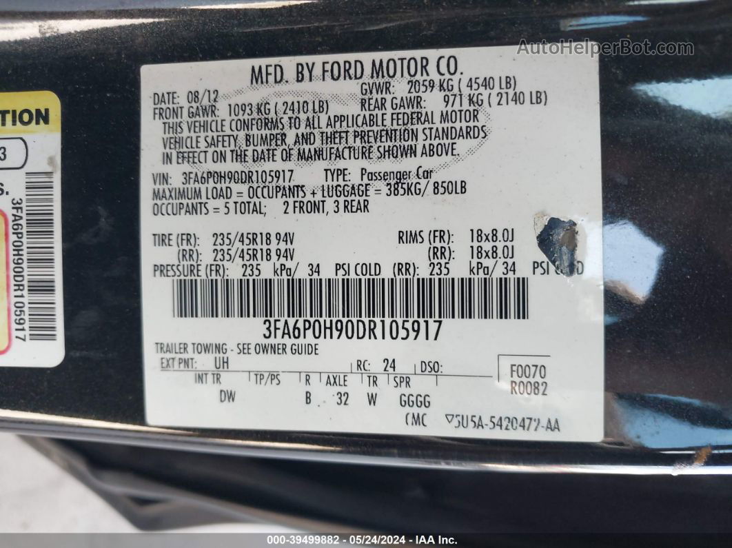 2013 Ford Fusion Se Black vin: 3FA6P0H90DR105917