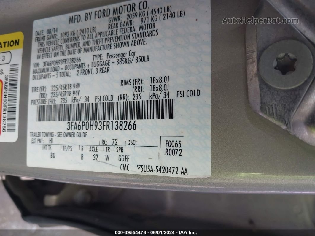 2015 Ford Fusion Se Gold vin: 3FA6P0H93FR138266
