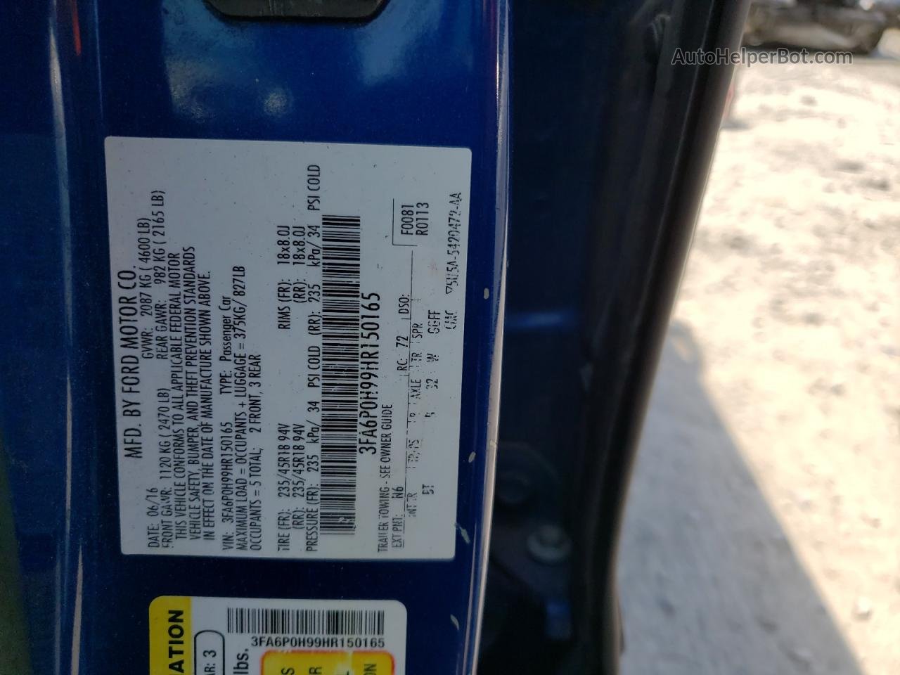 2017 Ford Fusion Se Синий vin: 3FA6P0H99HR150165