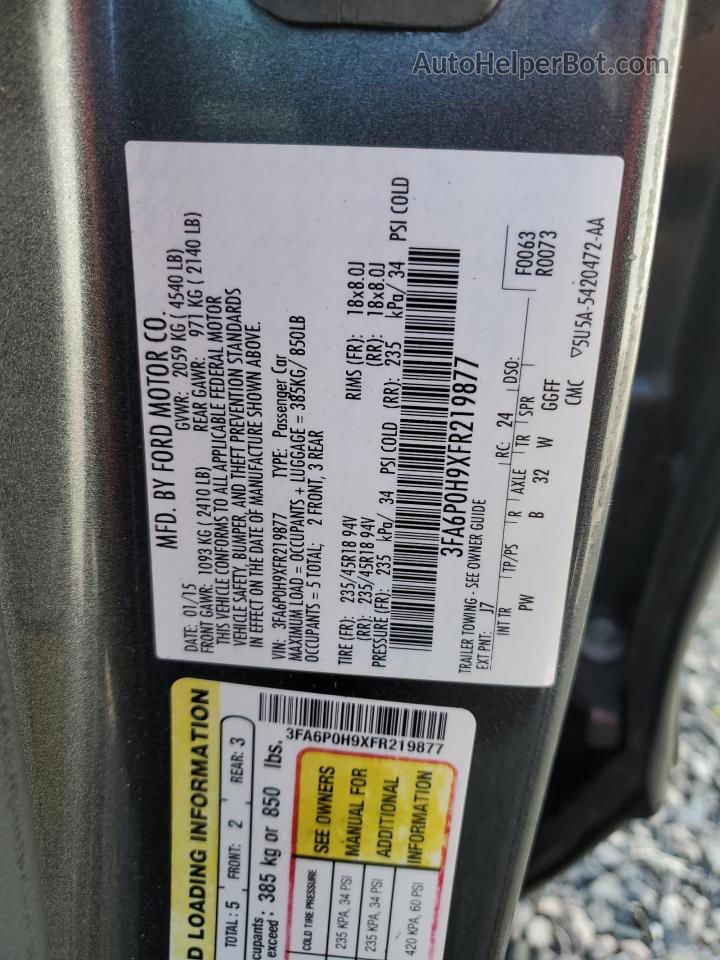 2015 Ford Fusion Se Угольный vin: 3FA6P0H9XFR219877