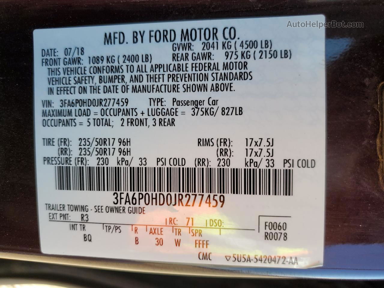 2018 Ford Fusion Se Maroon vin: 3FA6P0HD0JR277459