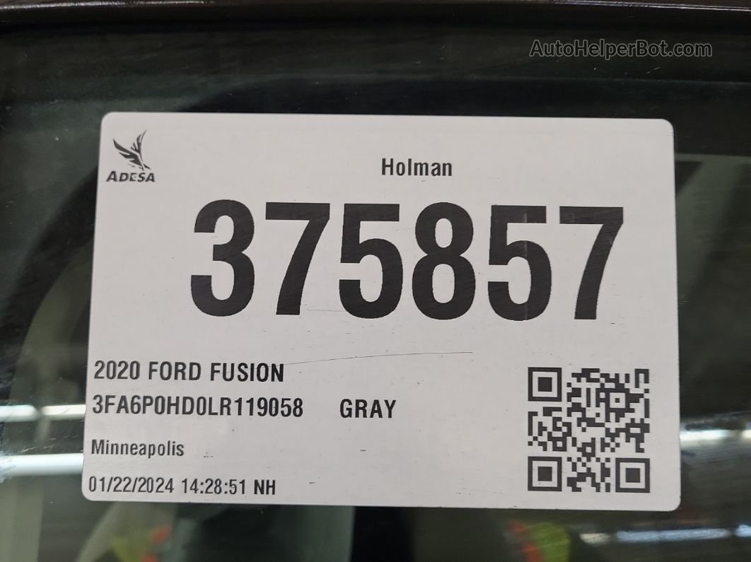 2020 Ford Fusion Se vin: 3FA6P0HD0LR119058