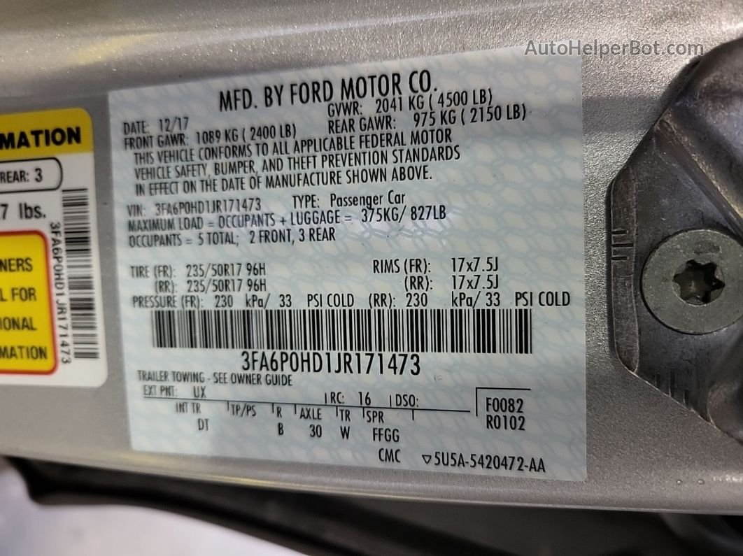 2018 Ford Fusion Se vin: 3FA6P0HD1JR171473
