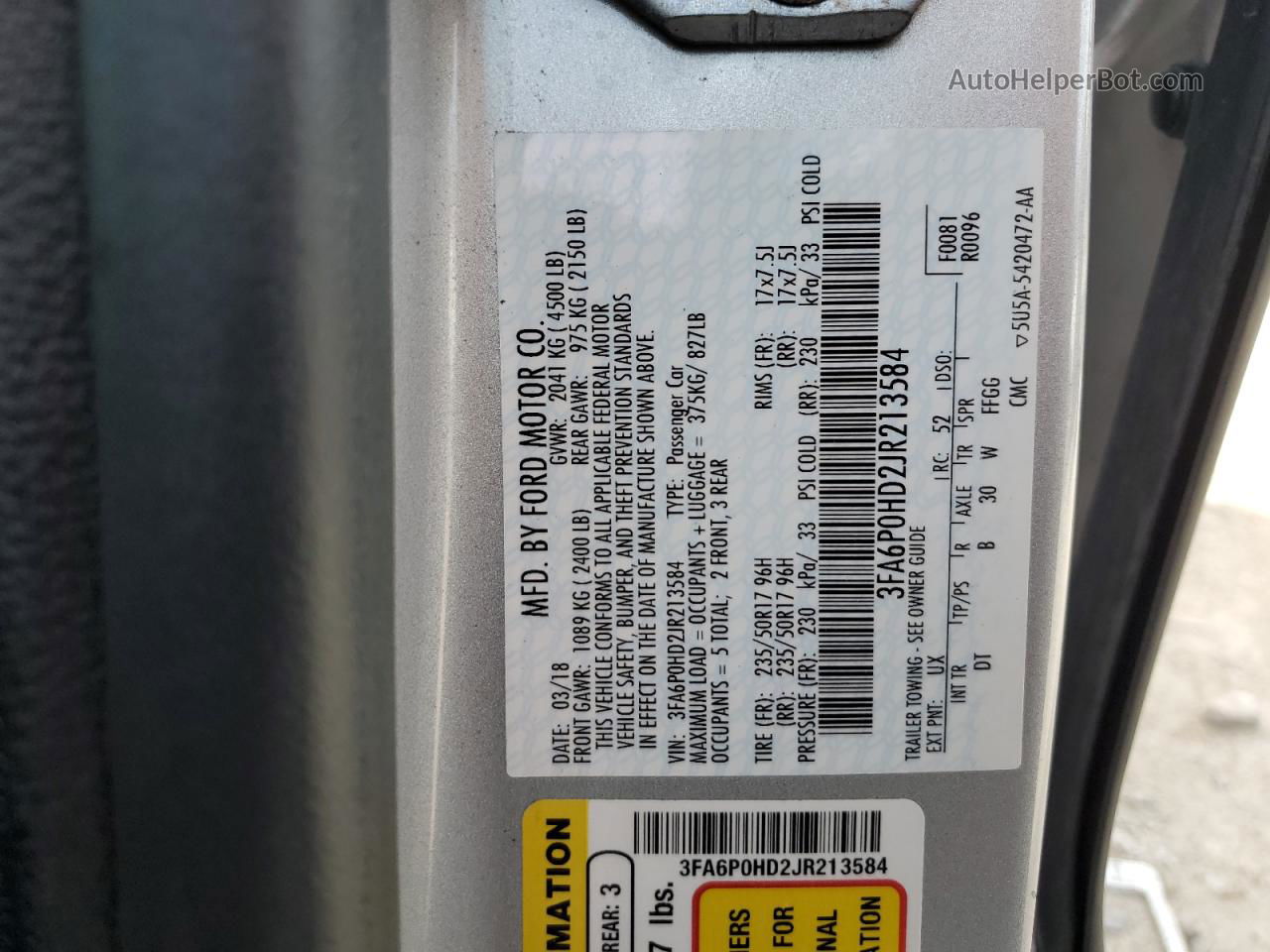 2018 Ford Fusion Se Silver vin: 3FA6P0HD2JR213584