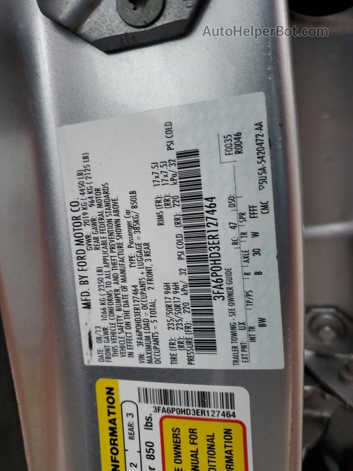 2014 Ford Fusion Se Silver vin: 3FA6P0HD3ER127464