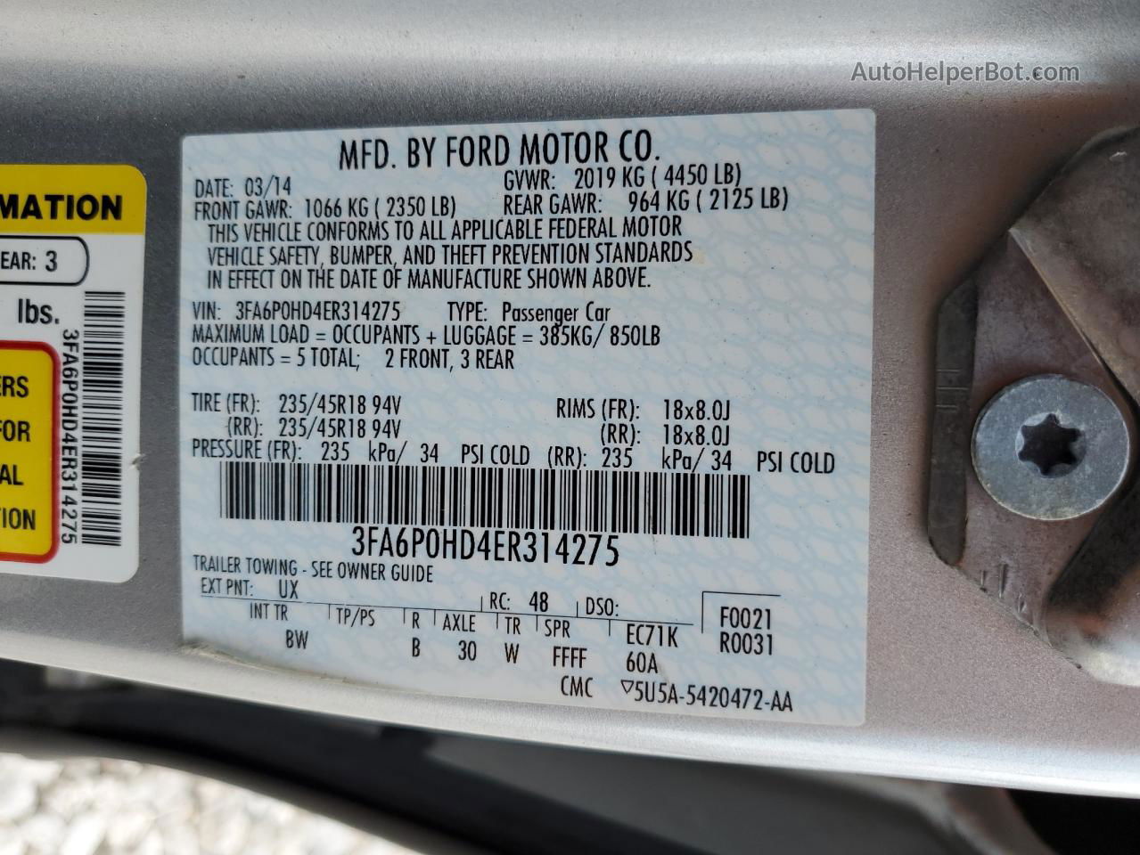 2014 Ford Fusion Se Серебряный vin: 3FA6P0HD4ER314275