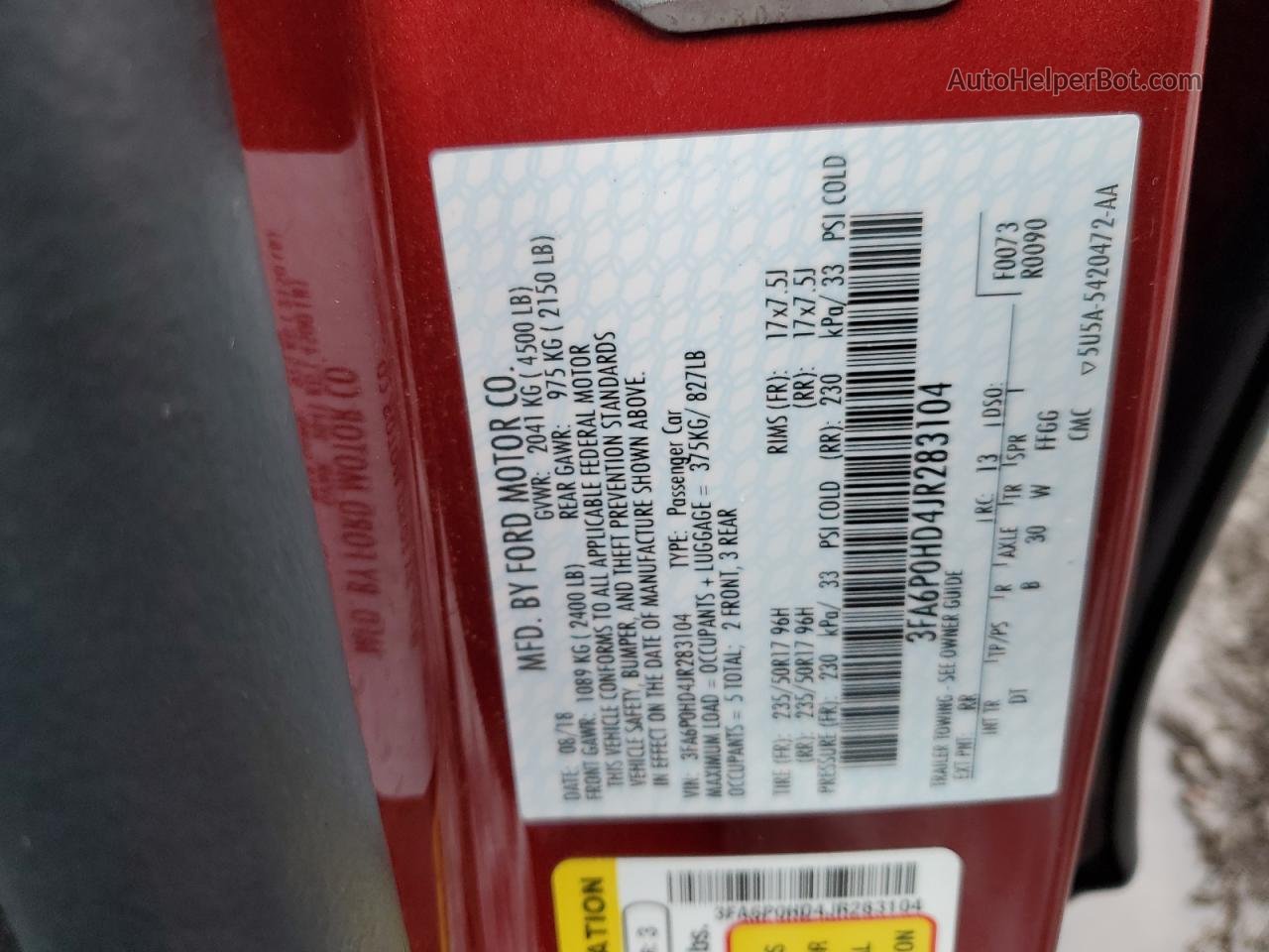 2018 Ford Fusion Se Красный vin: 3FA6P0HD4JR283104
