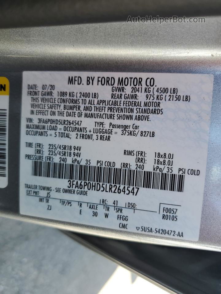 2020 Ford Fusion Se Silver vin: 3FA6P0HD5LR264547