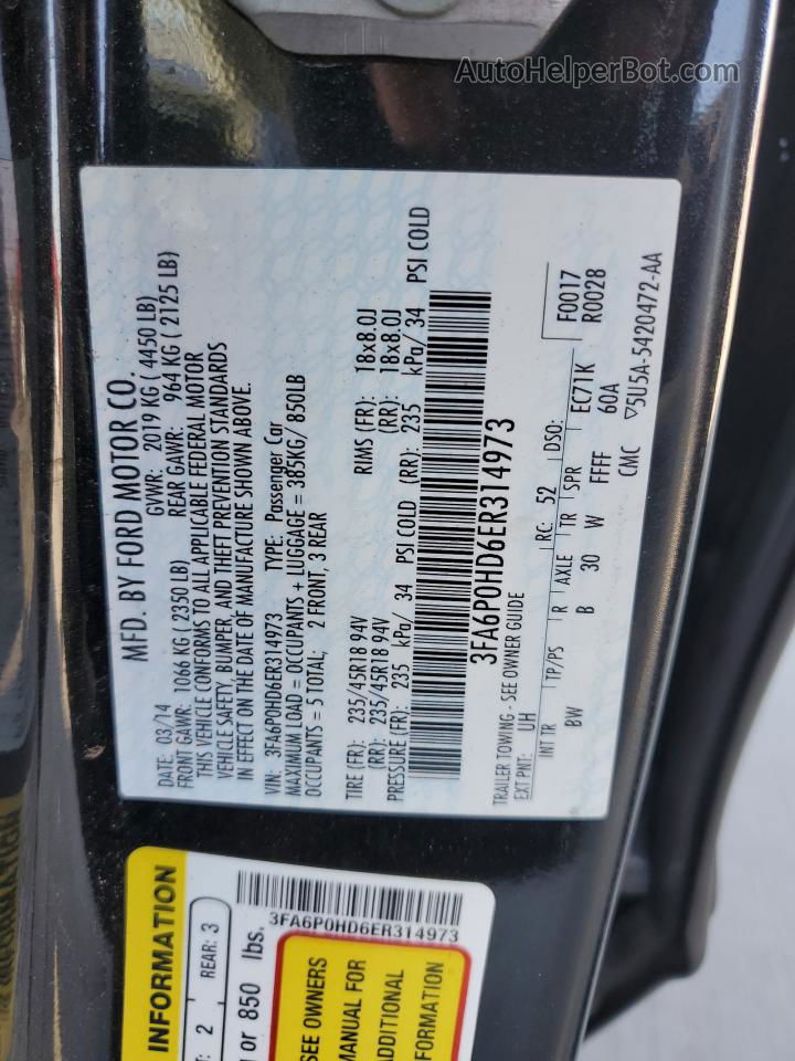 2014 Ford Fusion Se Черный vin: 3FA6P0HD6ER314973