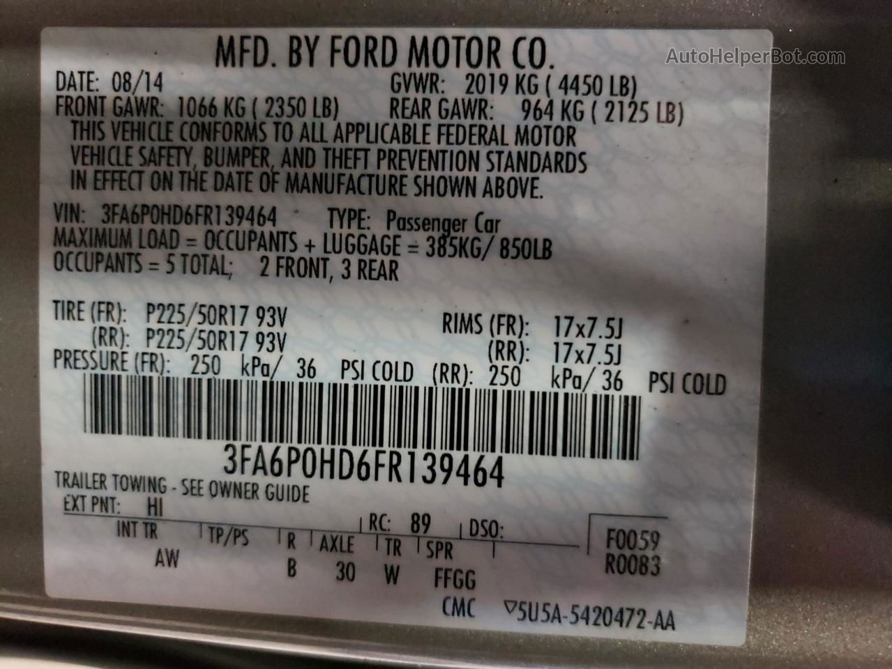 2015 Ford Fusion Se Tan vin: 3FA6P0HD6FR139464