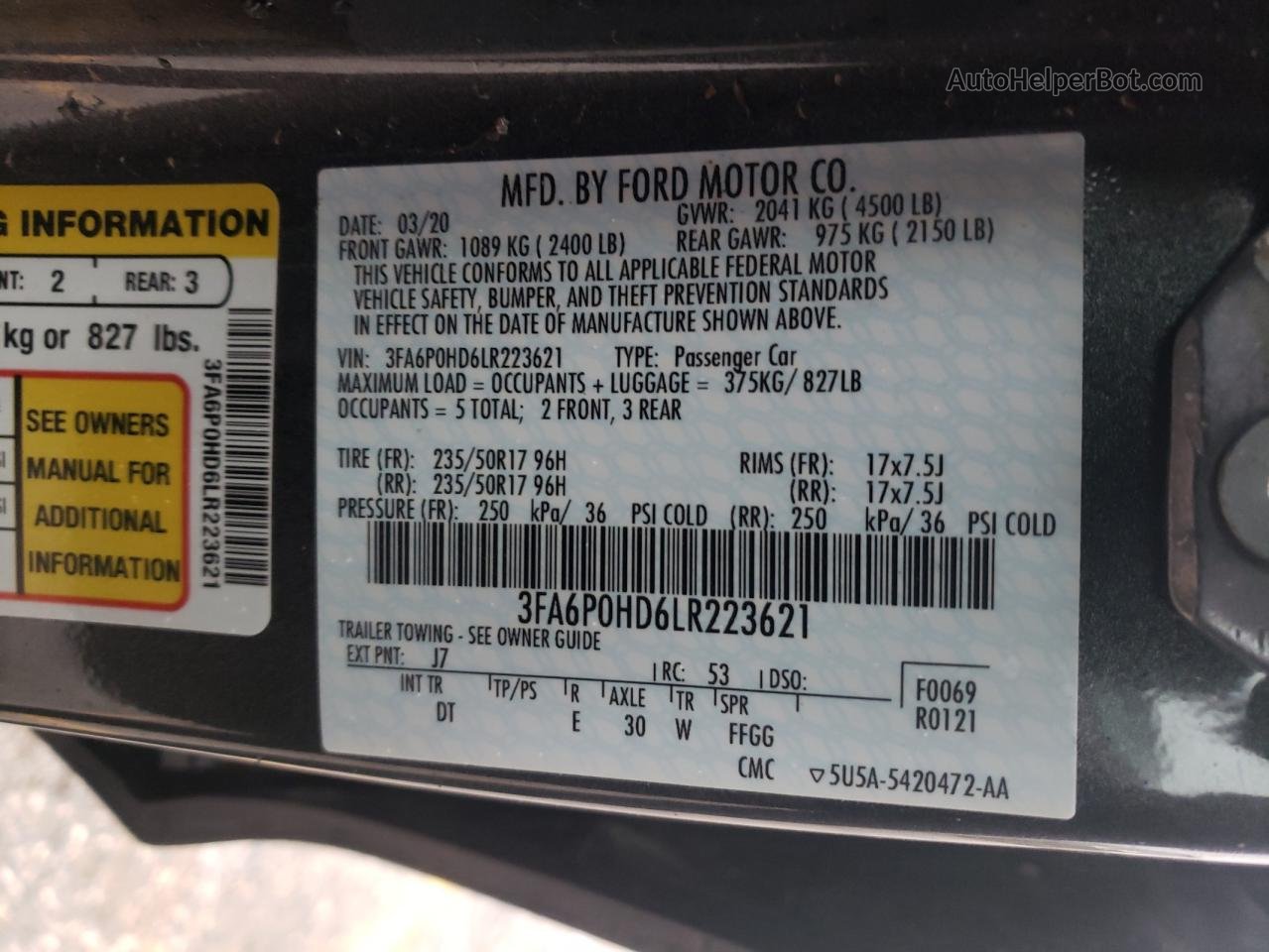 2020 Ford Fusion Se Gray vin: 3FA6P0HD6LR223621