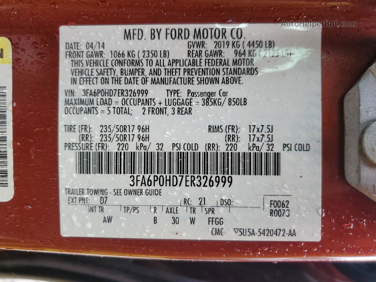 2014 Ford Fusion Se Orange vin: 3FA6P0HD7ER326999