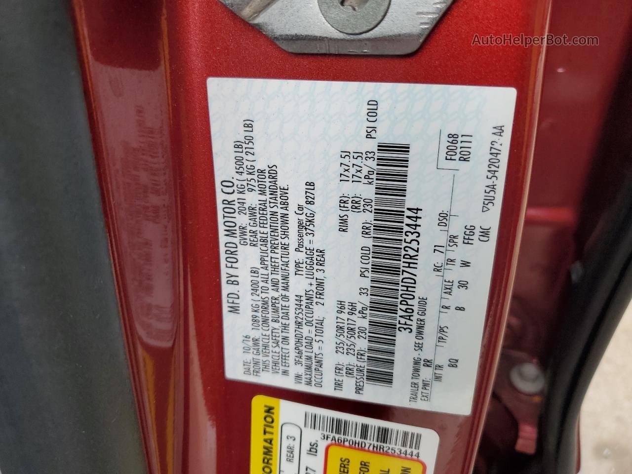 2017 Ford Fusion Se Красный vin: 3FA6P0HD7HR253444