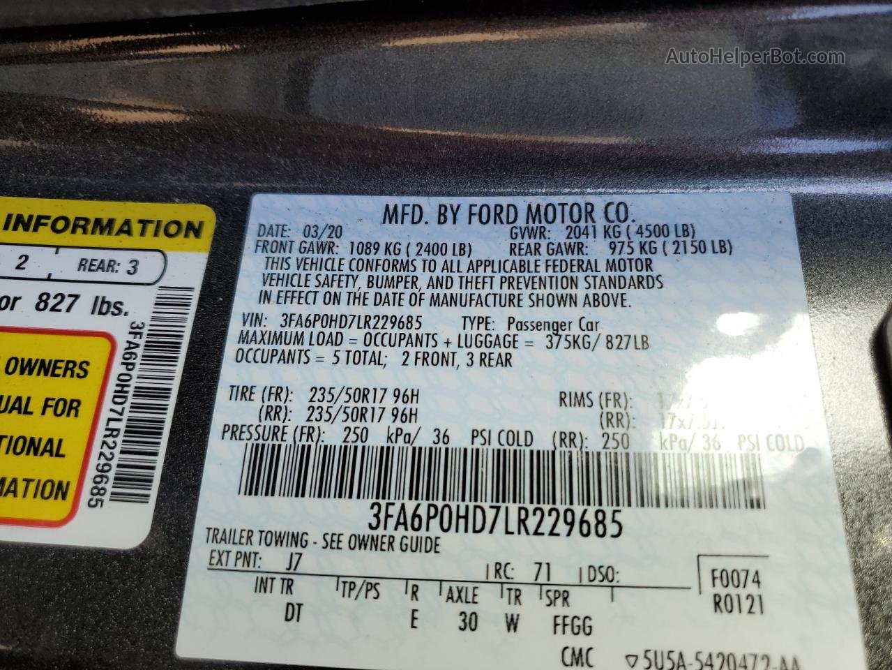 2020 Ford Fusion Se Серый vin: 3FA6P0HD7LR229685