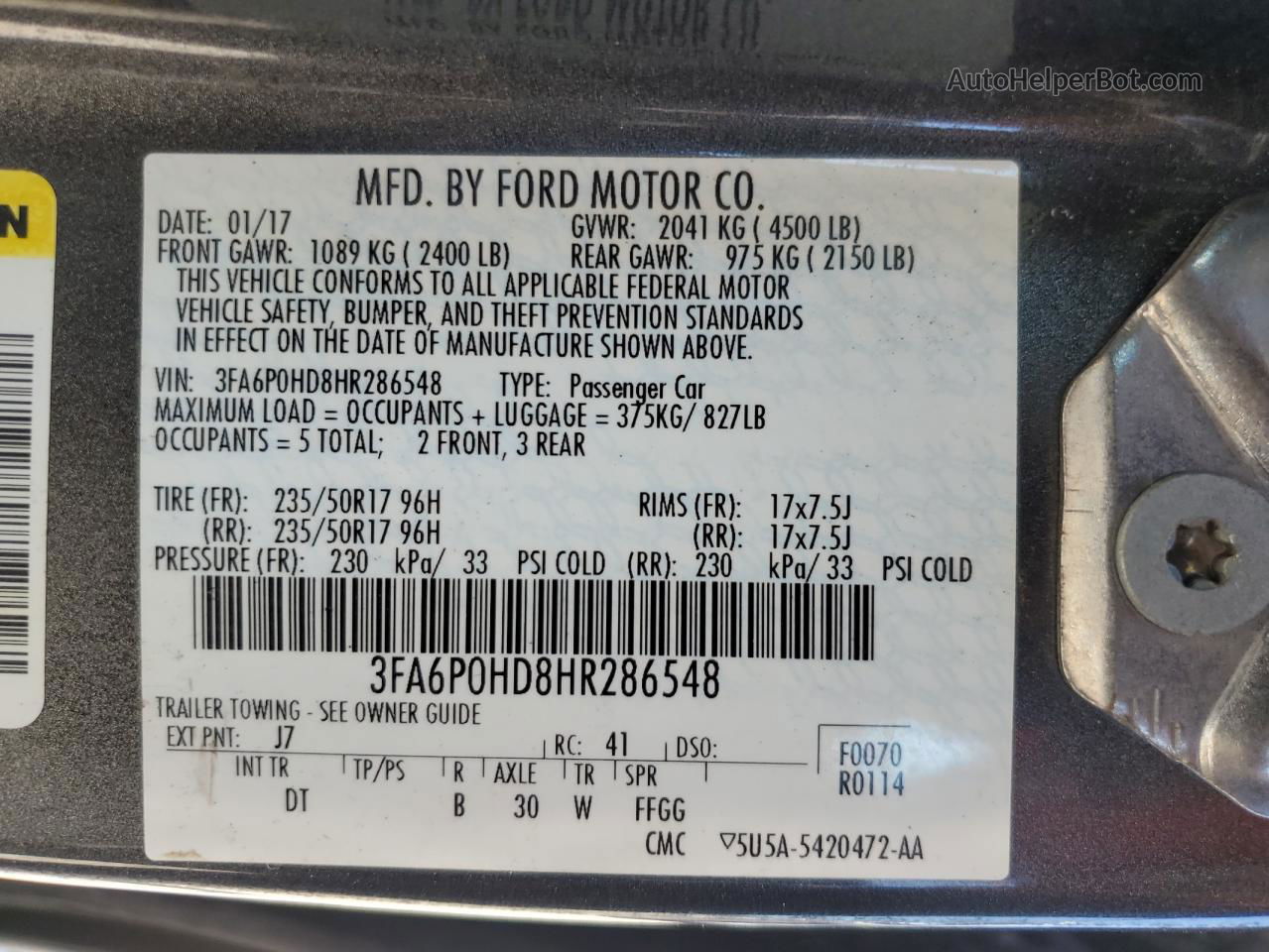 2017 Ford Fusion Se Gray vin: 3FA6P0HD8HR286548
