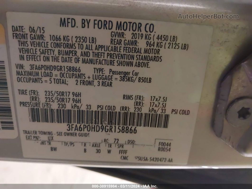 2016 Ford Fusion Se Серебряный vin: 3FA6P0HD9GR158866