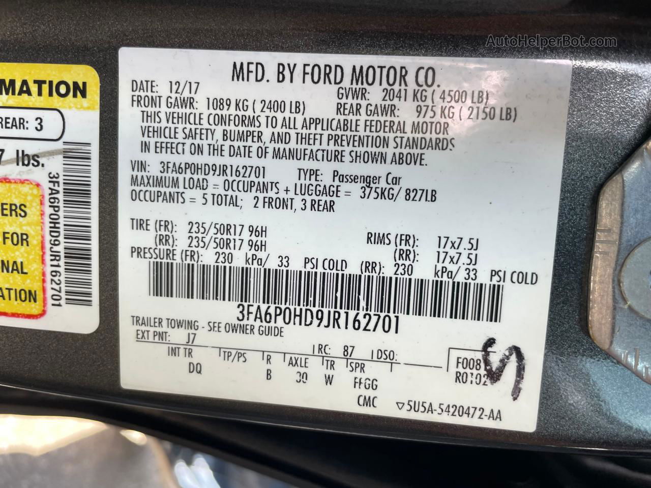 2018 Ford Fusion Se Gray vin: 3FA6P0HD9JR162701