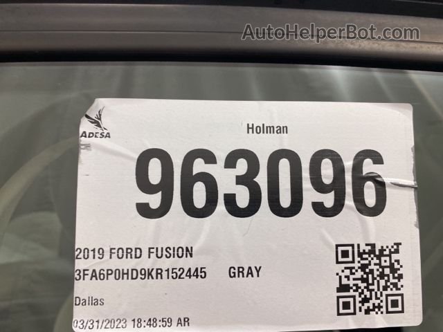 2019 Ford Fusion Se Неизвестно vin: 3FA6P0HD9KR152445
