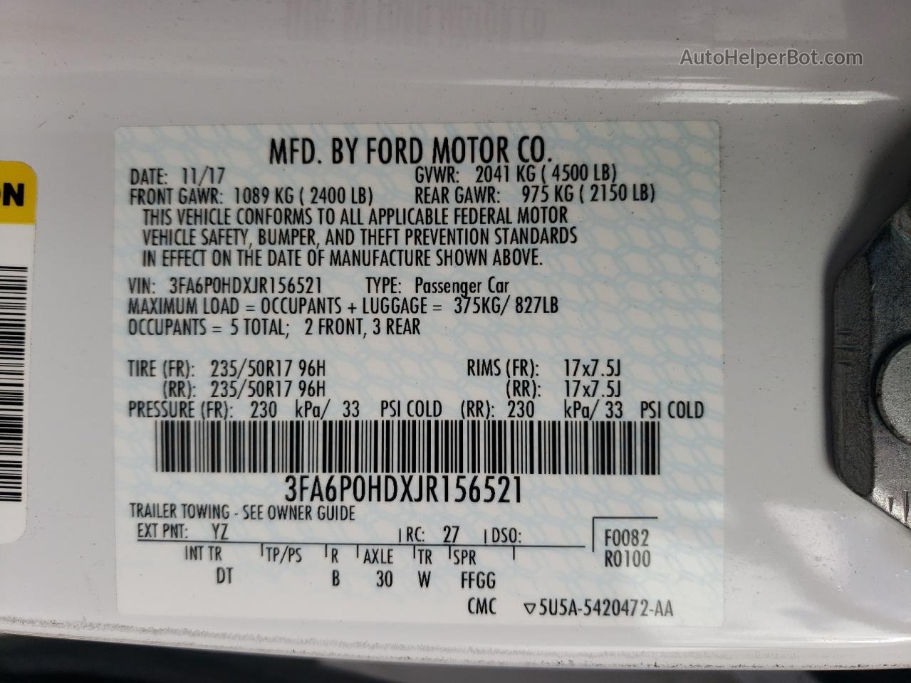 2018 Ford Fusion Se White vin: 3FA6P0HDXJR156521