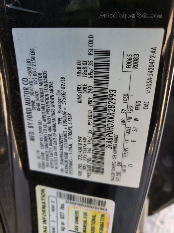 2019 Ford Fusion Se Black vin: 3FA6P0HDXKR282993
